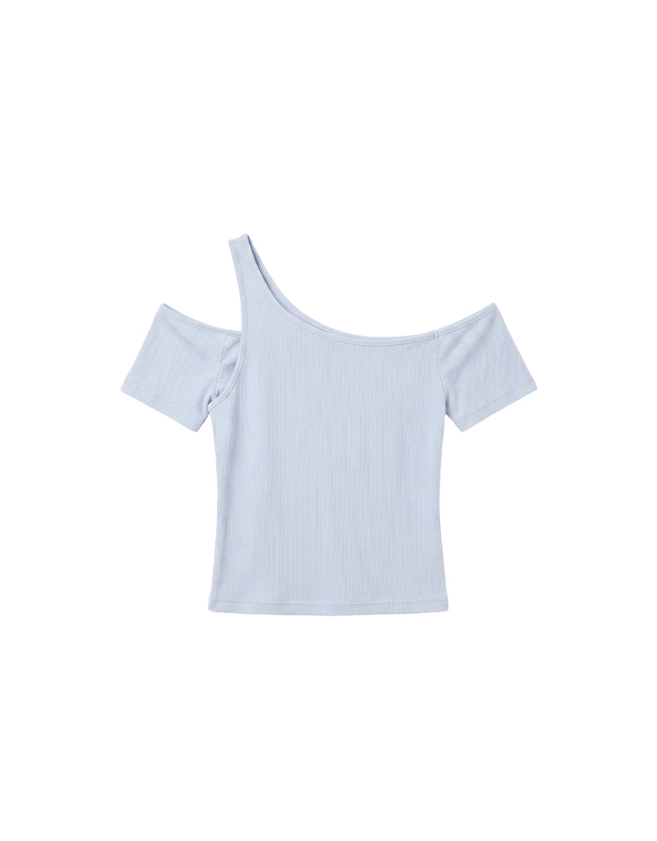 Asymmetrical Cold Shoulder Short Sleeve Padded Bra Top Asymmetrical Cold Shoulder Short Sleeve Padded Bra Top