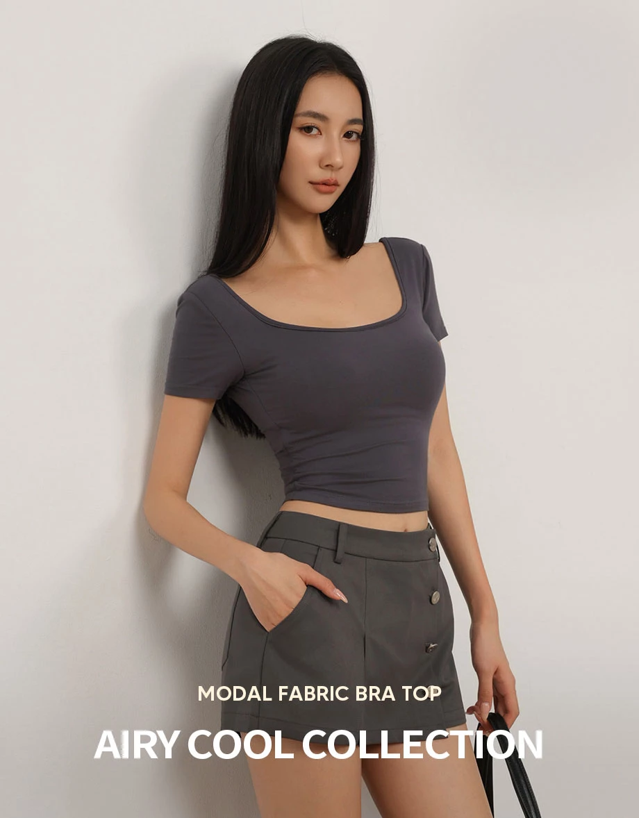 【AIRY COOL】Basic Scoop Neck Low Open Back Padded Bra Top 【AIRY COOL】Basic Scoop Neck Low Open Back Padded Bra Top