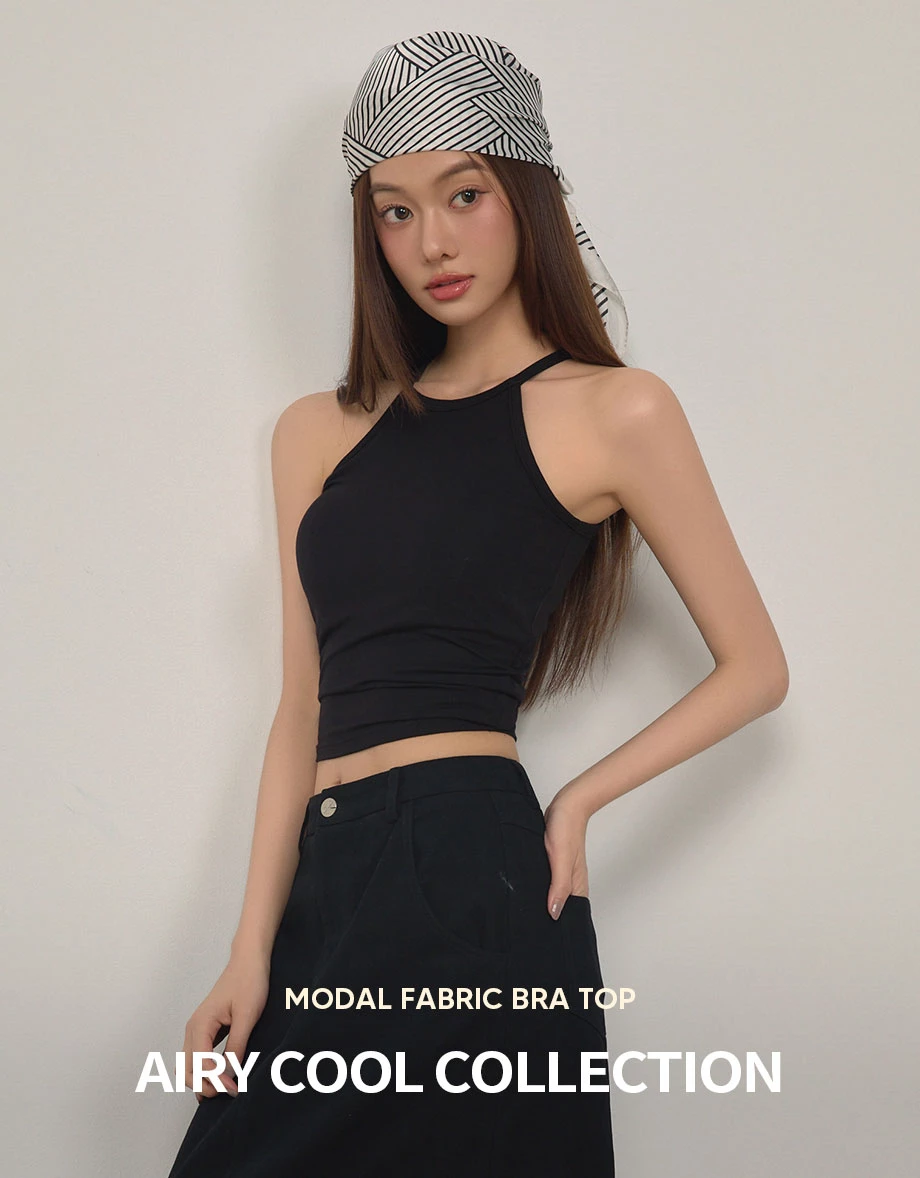 【AIRY COOL】Basic Halter Neck Flattering Scalp Silhouette Padded Bra Top 【AIRY COOL】Basic Halter Neck Flattering Scalp Silhouette Padded Bra Top