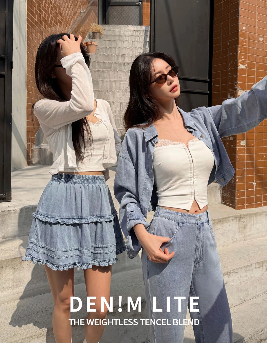 【Den!m LITE】Ultra Cropped Washed Denim Button Down Jacket