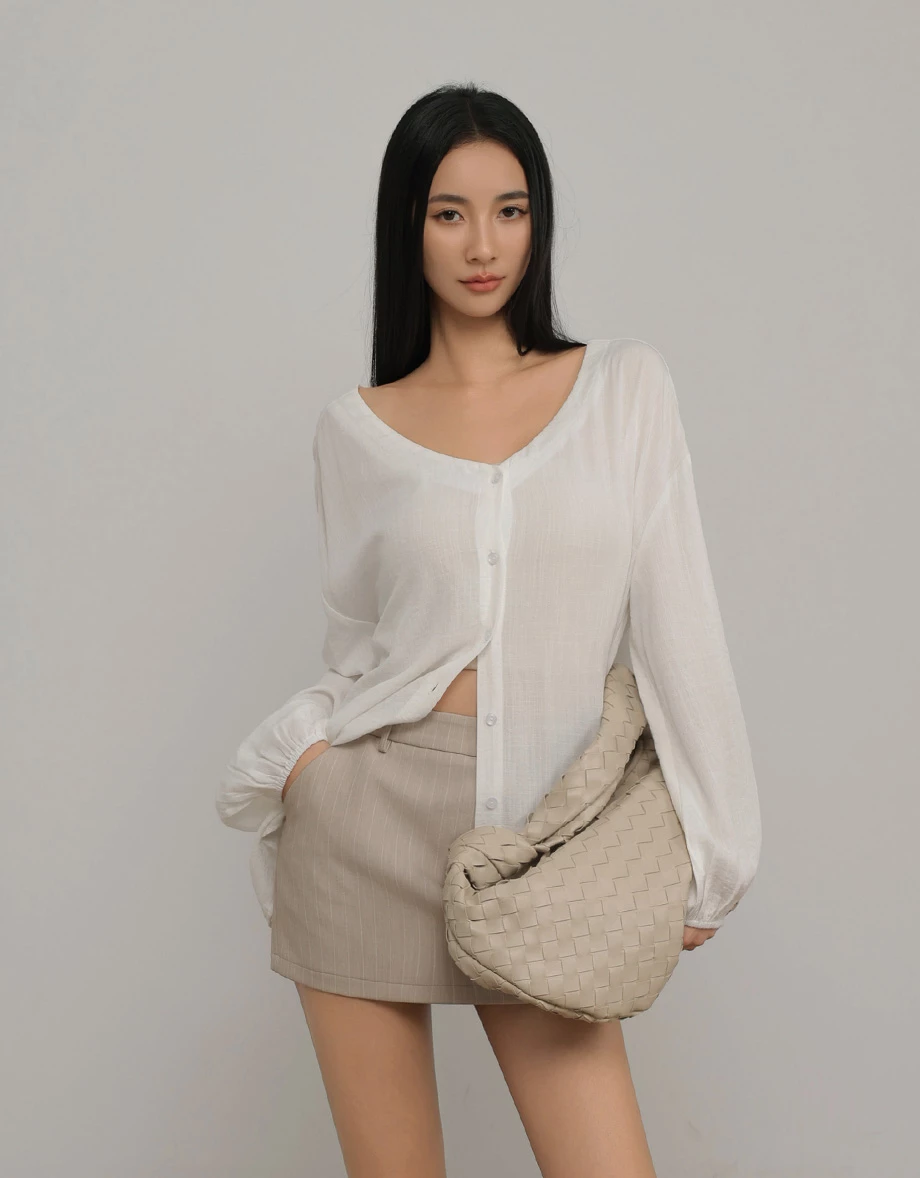 2 Way Tie Front Button Up Oversized Shirt Blouse