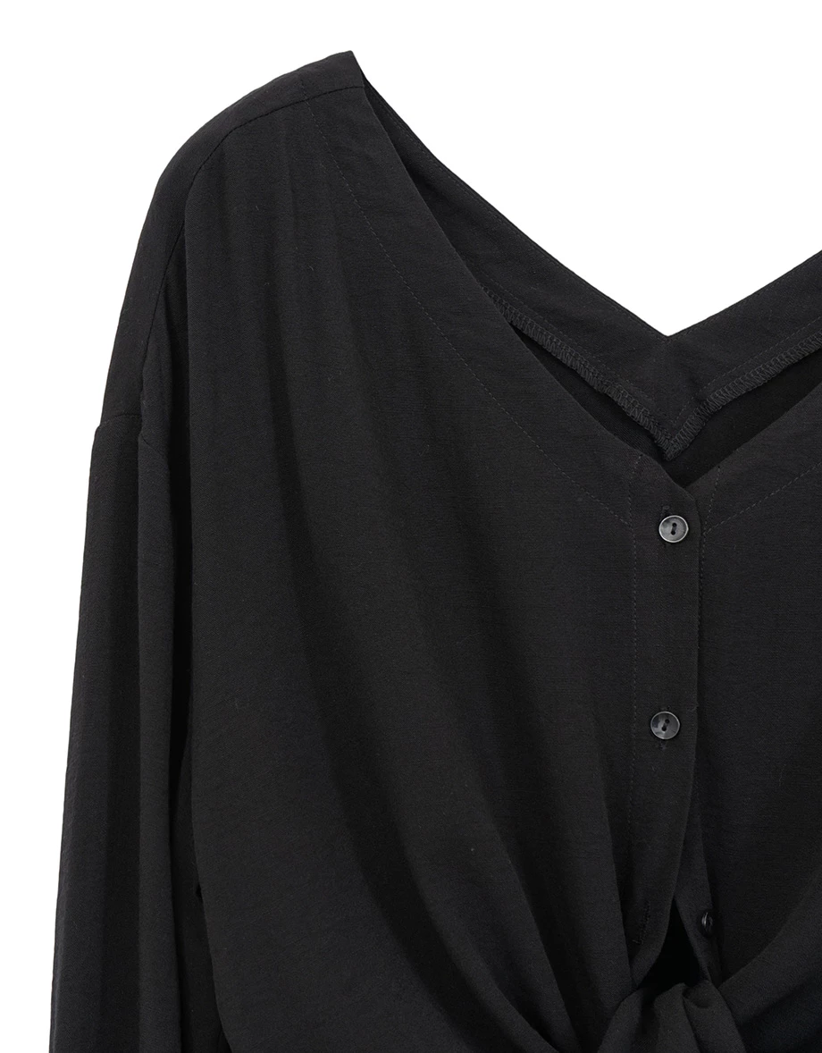 2 Way Tie Front Button Up Oversized Shirt Blouse 2 Way Tie Front Button Up Oversized Shirt Blouse