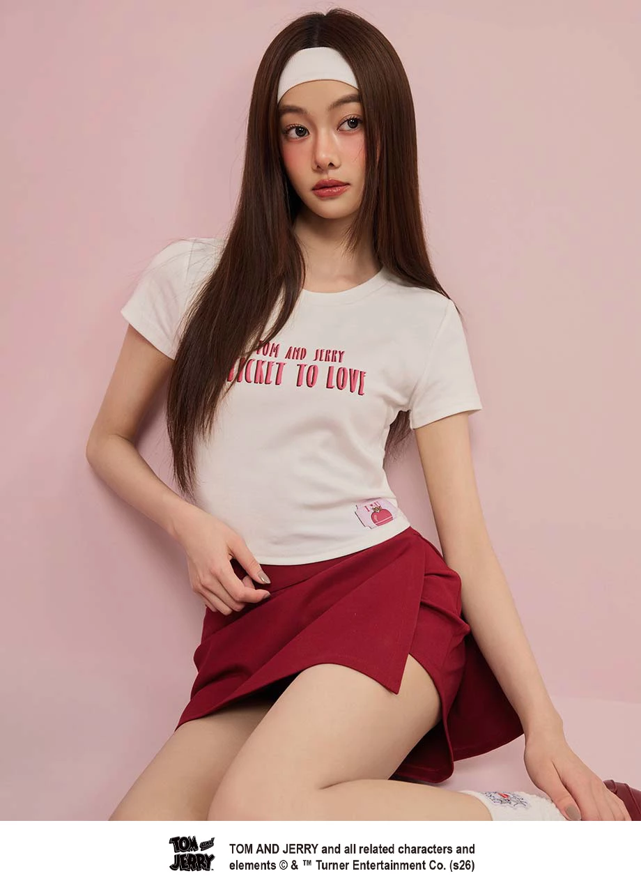 【湯姆貓與傑利鼠】 字母印花圓領短袖短版TEE