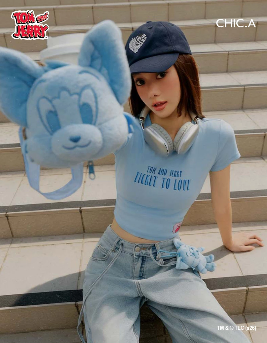 【湯姆貓與傑利鼠】 字母印花圓領短袖短版TEE