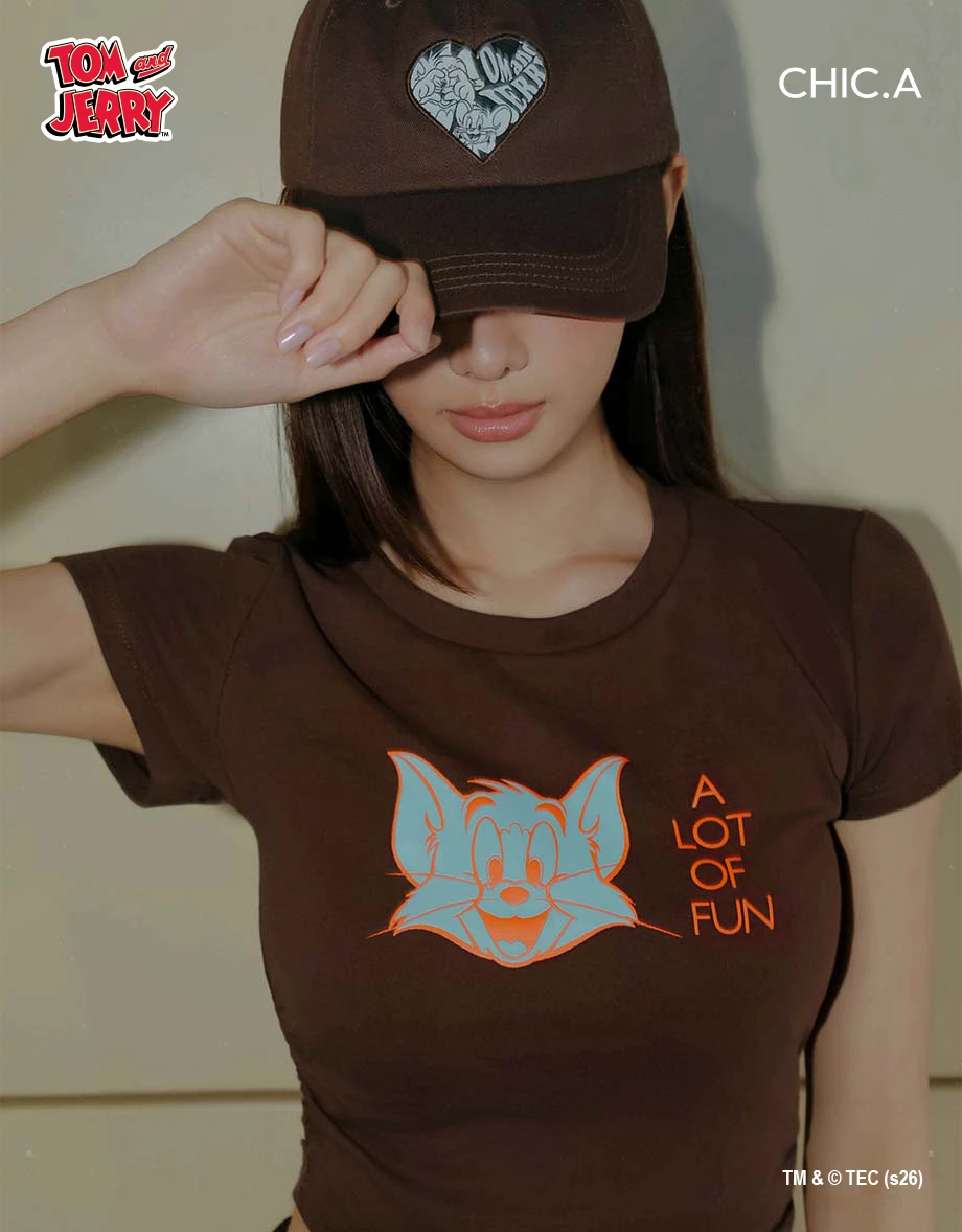 【湯姆貓與傑利鼠】 彩色印花圓領短袖短版TEE