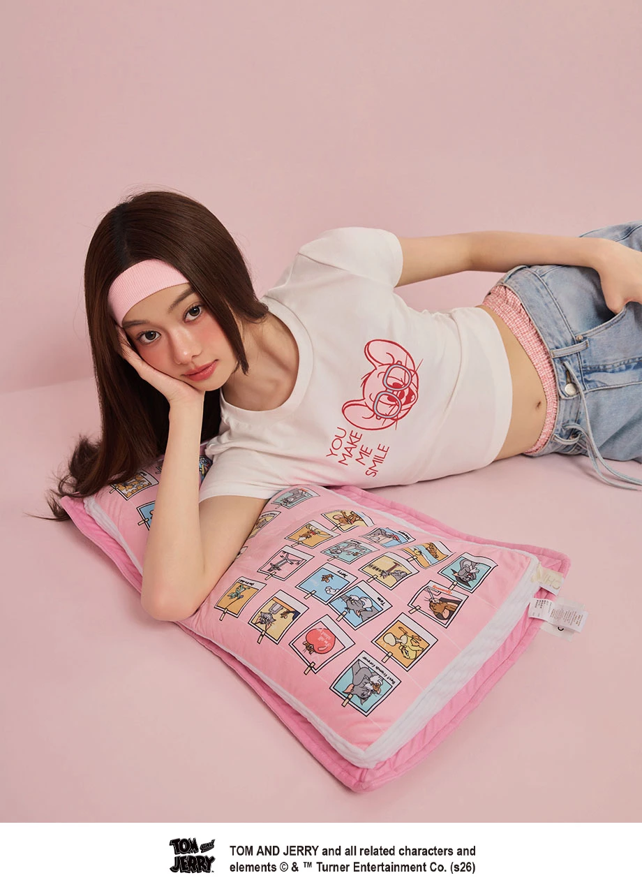 【湯姆貓與傑利鼠】 彩色印花圓領短袖短版TEE