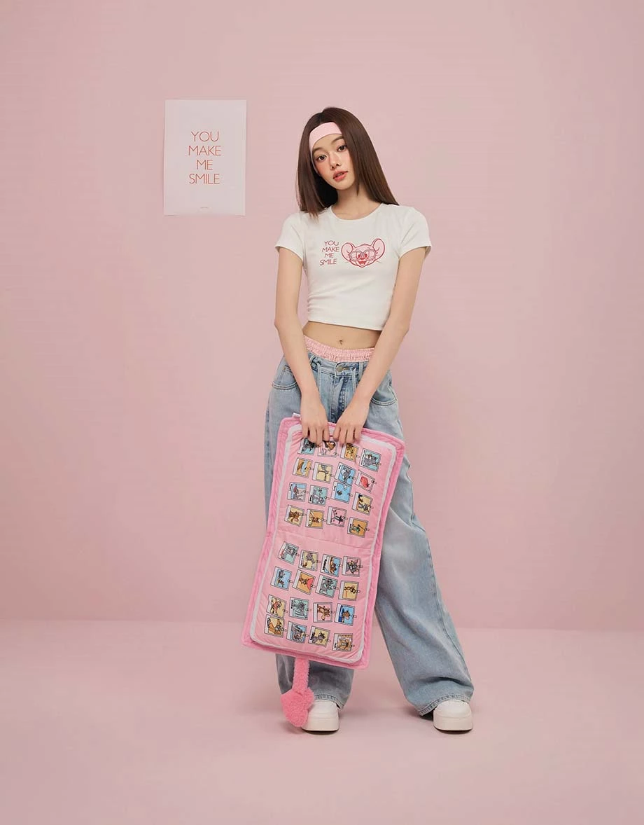 【湯姆貓與傑利鼠】 彩色印花圓領短袖短版TEE