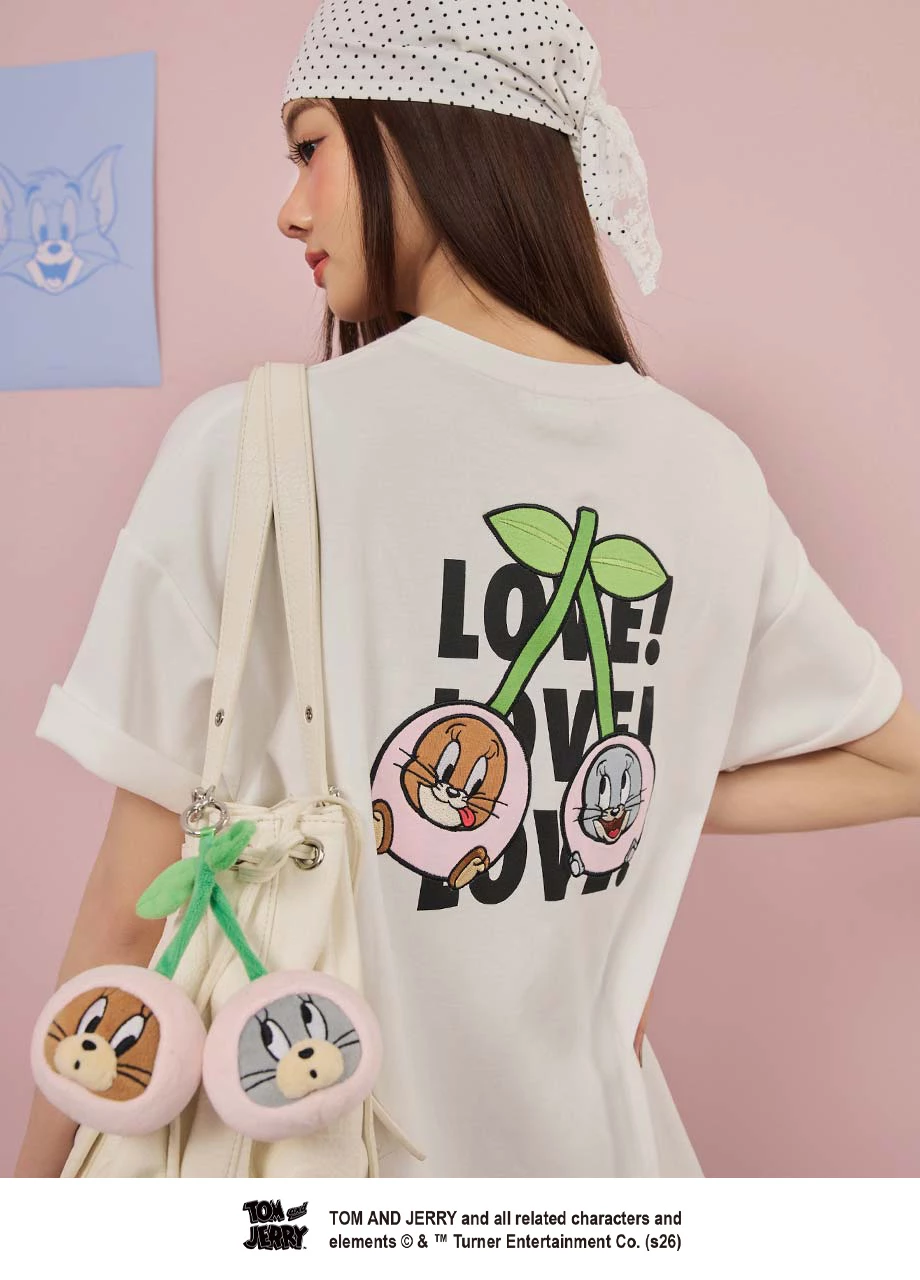 【湯姆貓與傑利鼠】 刺繡印花圓領短袖寬版TEE 【湯姆貓與傑利鼠】 刺繡印花圓領短袖寬版TEE