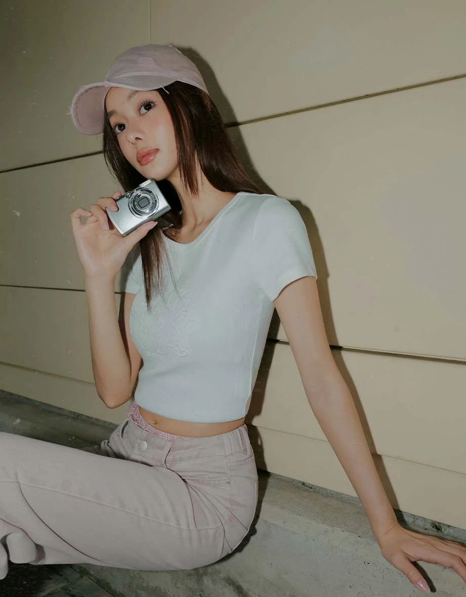 【湯姆貓與傑利鼠】 鋼印圖案圓領短袖短版羅紋TEE