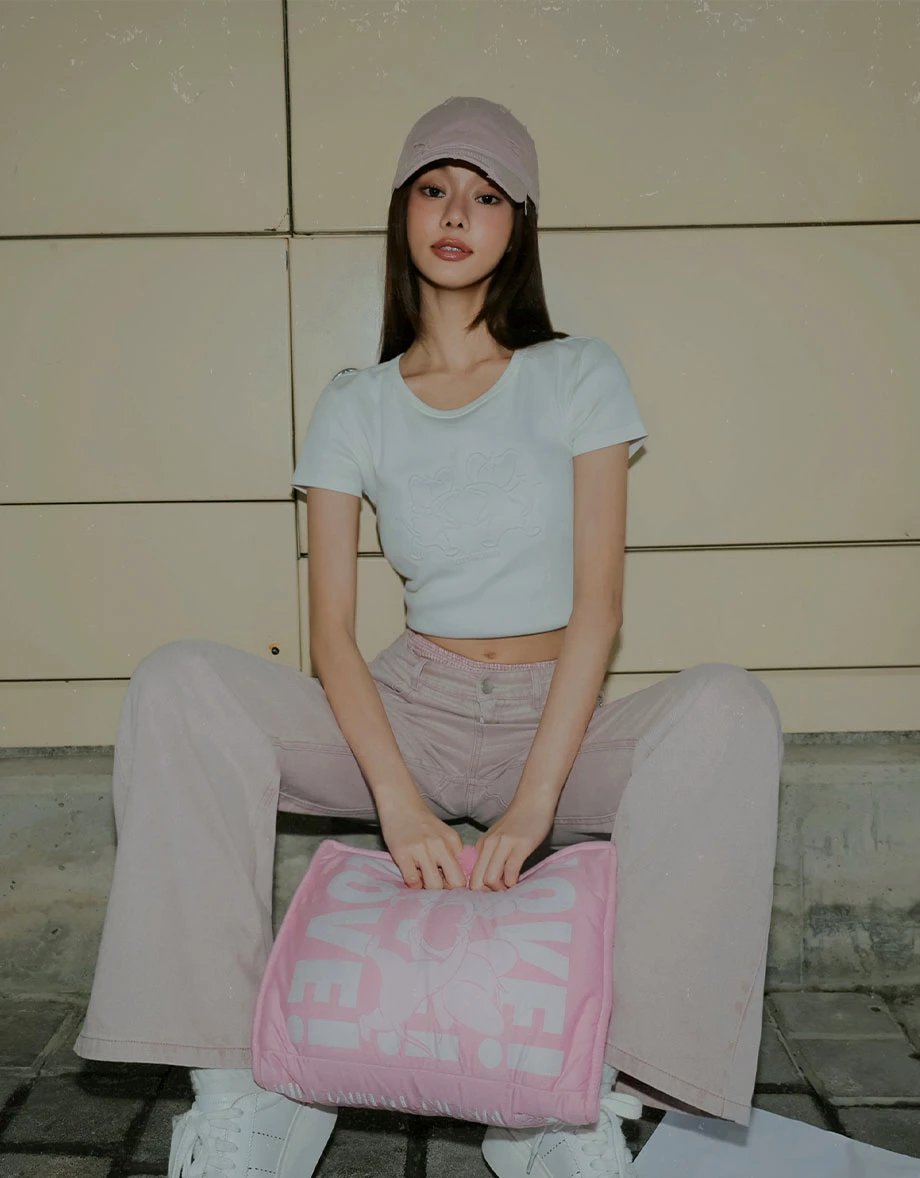 【湯姆貓與傑利鼠】 鋼印圖案圓領短袖短版羅紋TEE
