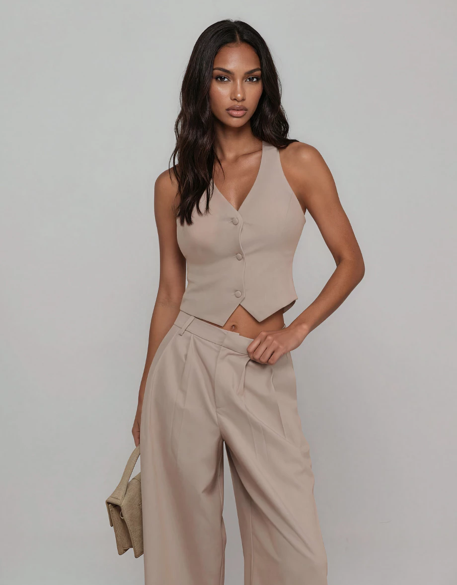 V Neck Tailored Suiting Padded Vest Top