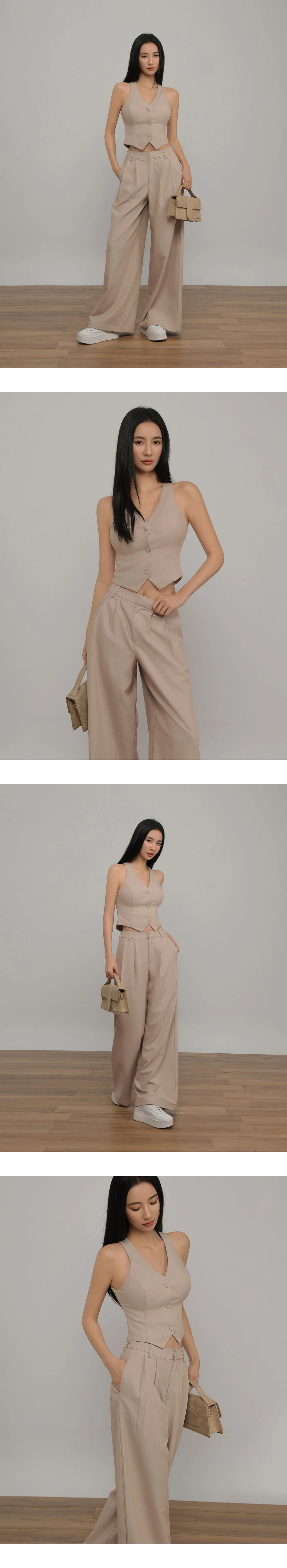 V領削肩包扣合身西裝背心(附胸墊) V領削肩包扣合身西裝背心(附胸墊)