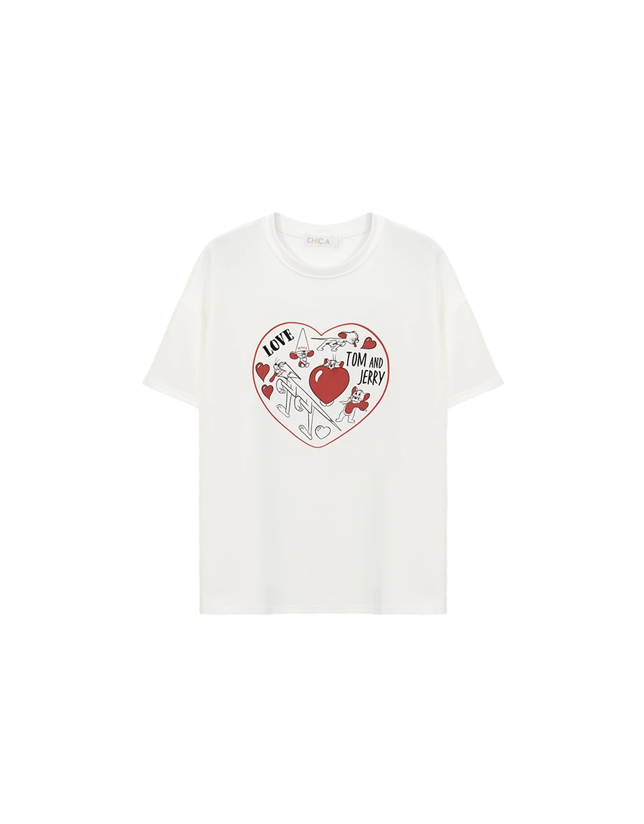 【湯姆貓與傑利鼠】 印花圖案圓領短袖寬版TEE