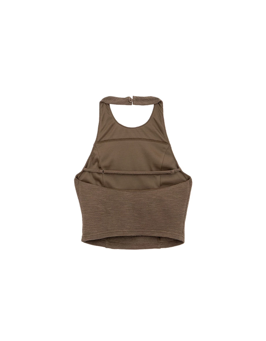 Halter Neck Open Back Cropped Knit Padded Tank Top