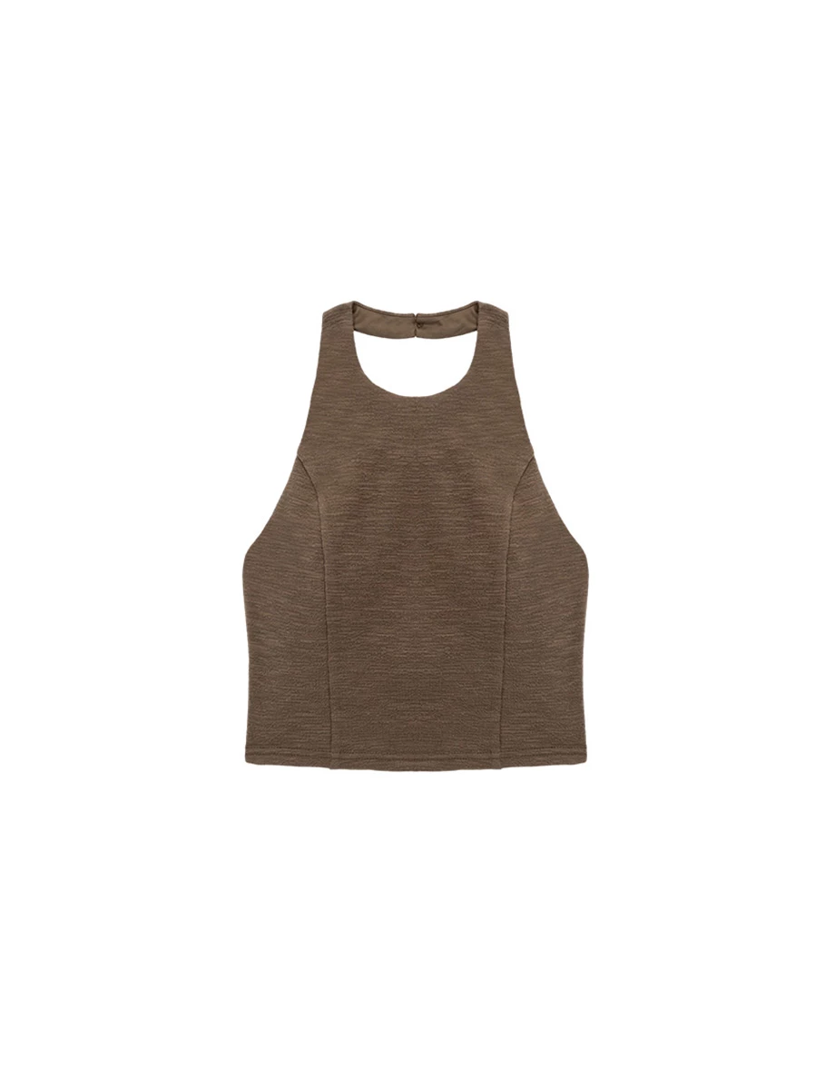 Halter Neck Open Back Cropped Knit Padded Tank Top