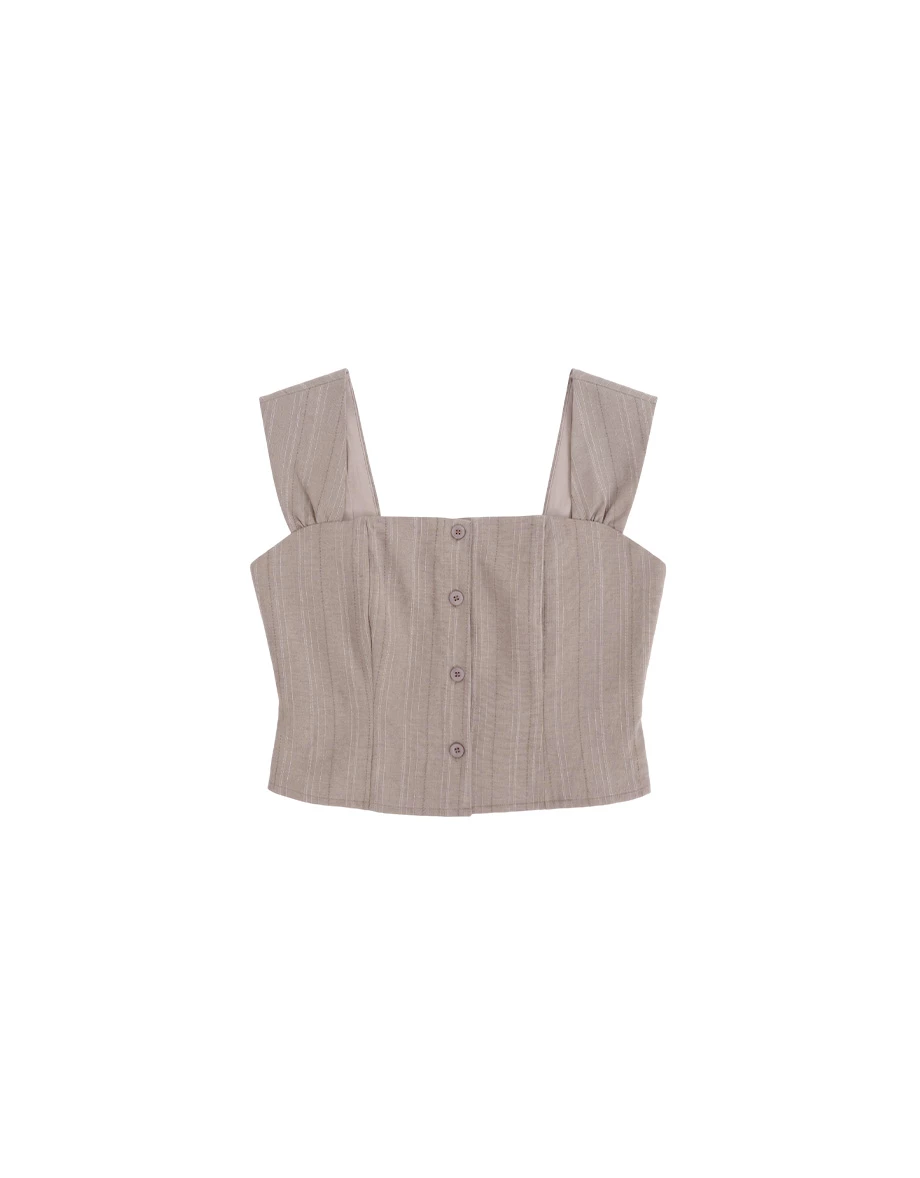 Wide Strap Square Neck Pinstripe Corset Style Crop Tank Top