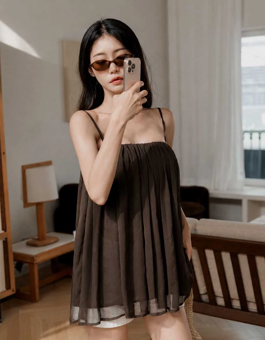 フレアシャーリングシフォンキャミソール(パッド付き) フレアシャーリングシフォンキャミソール(パッド付き)