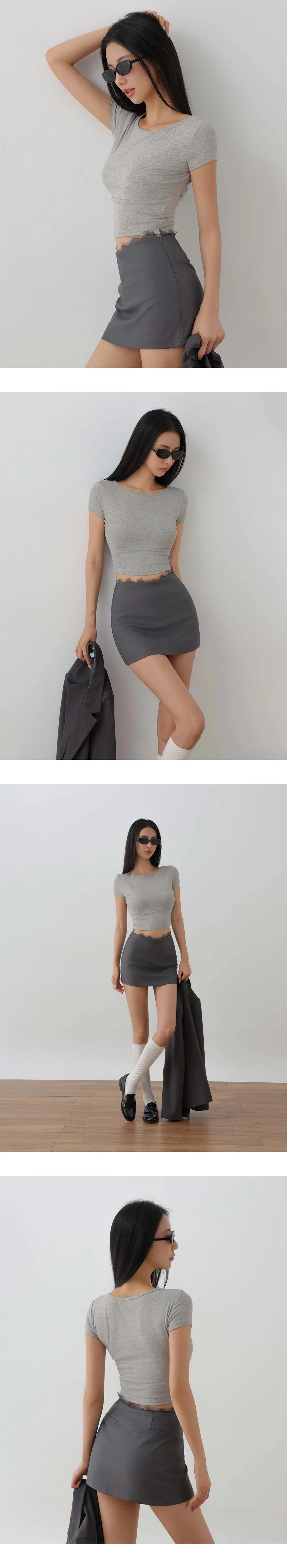 圓領短袖合身短版TEE
