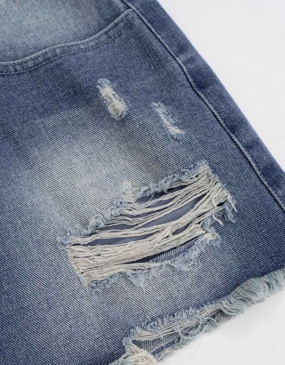 中腰刷破設計水洗牛仔短裙