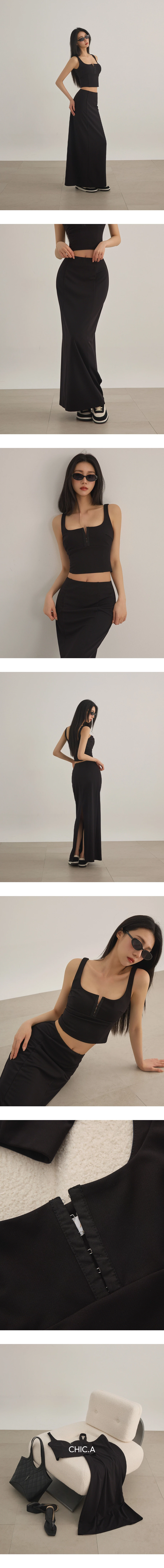 【奇蹟黑繃帶輕塑】高腰車褶線前修身直筒長裙