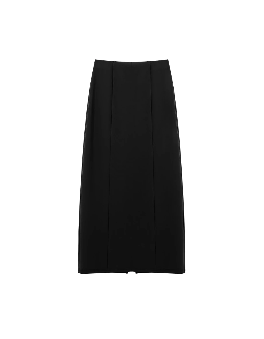 【奇蹟黑繃帶輕塑】高腰車褶線前修身直筒長裙