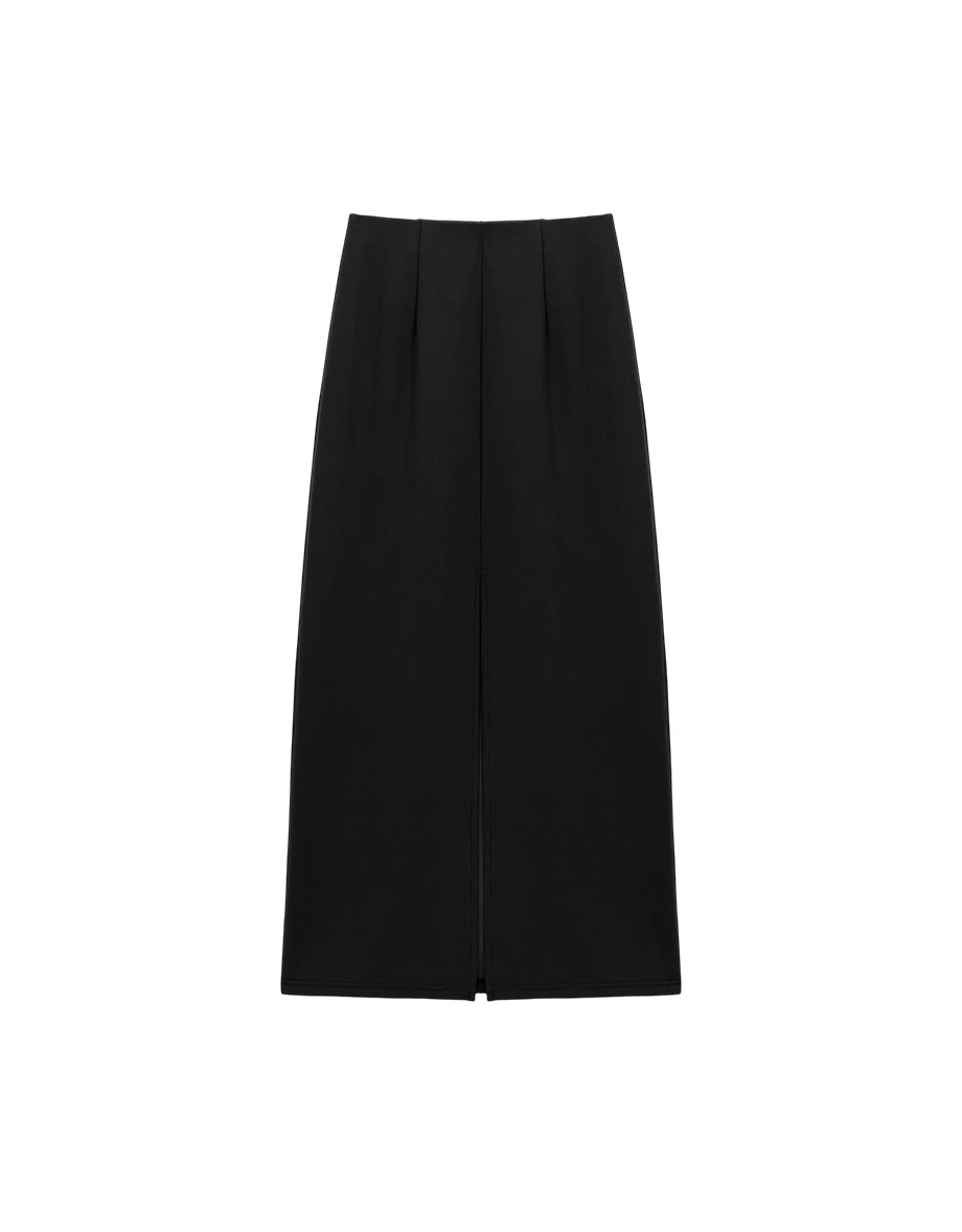 【奇蹟黑繃帶輕塑】高腰車褶線前修身直筒長裙