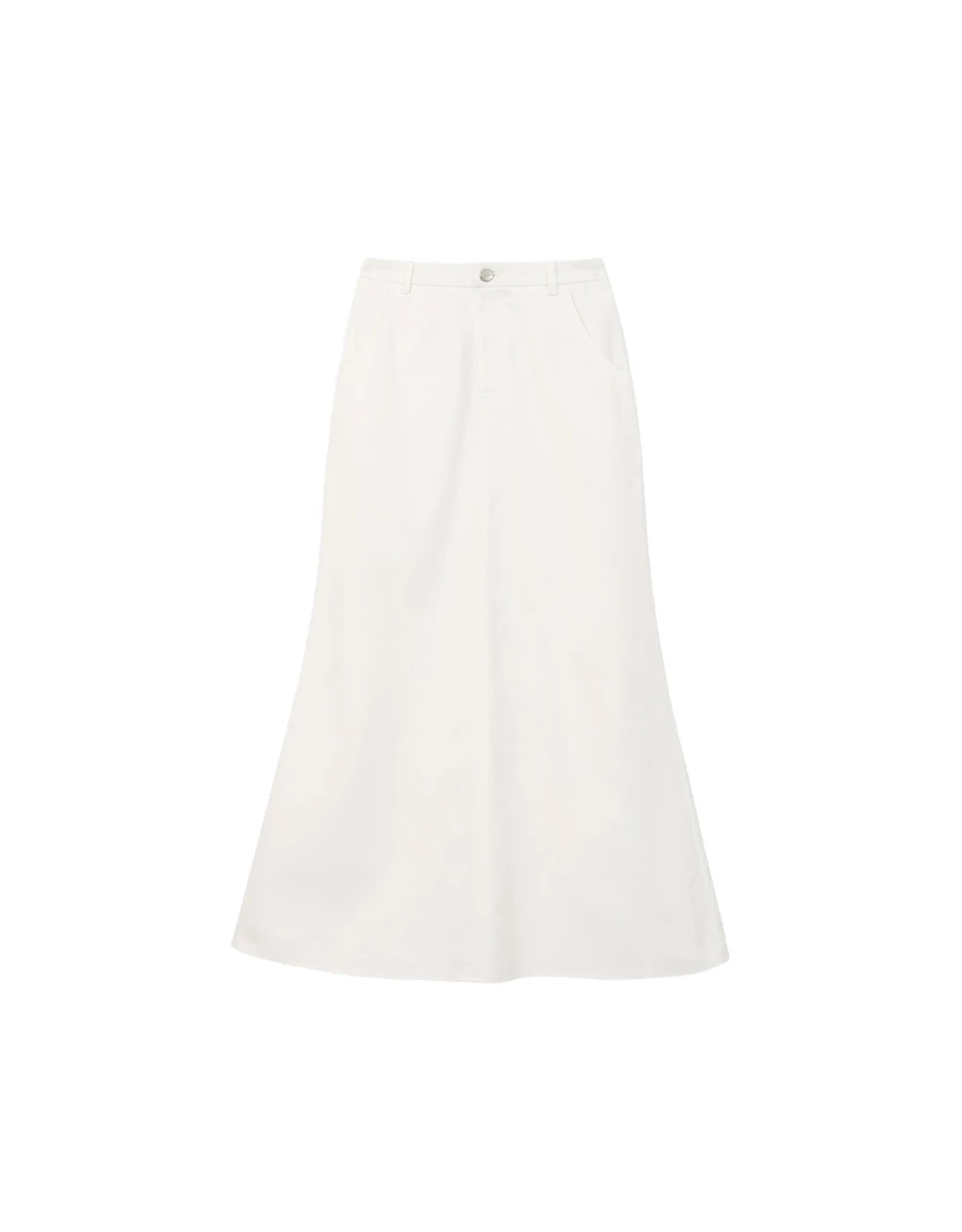 High Waist Back Slit A Line Twill Maxi Skirt