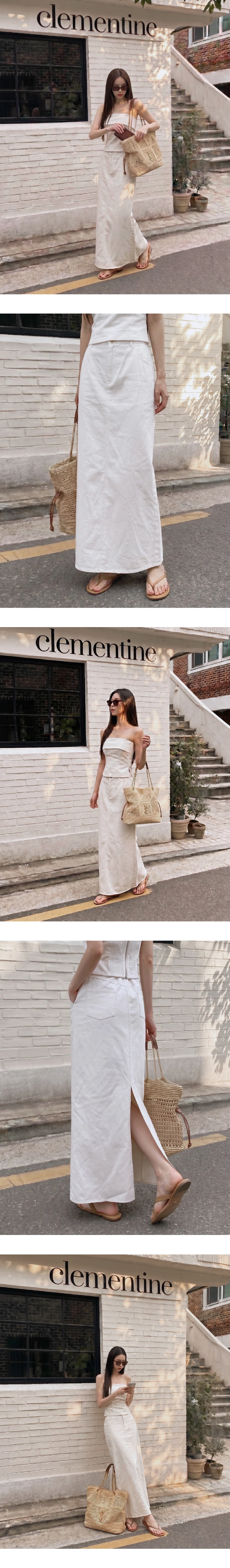 High Waist Back Slit A Line Twill Maxi Skirt
