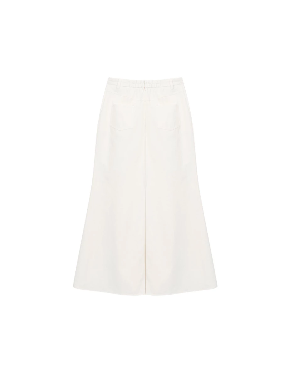 High Waist Back Slit A Line Twill Maxi Skirt