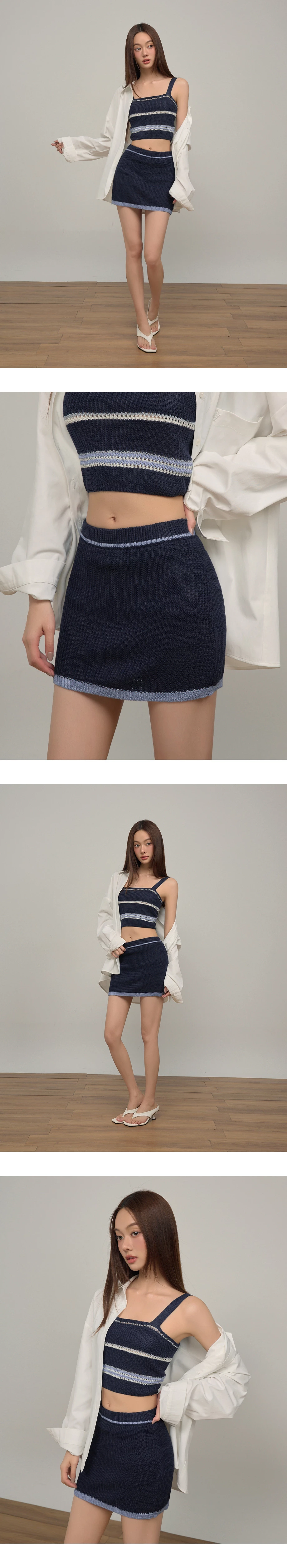 Contrast Trim Striped Knit Mini Skirt