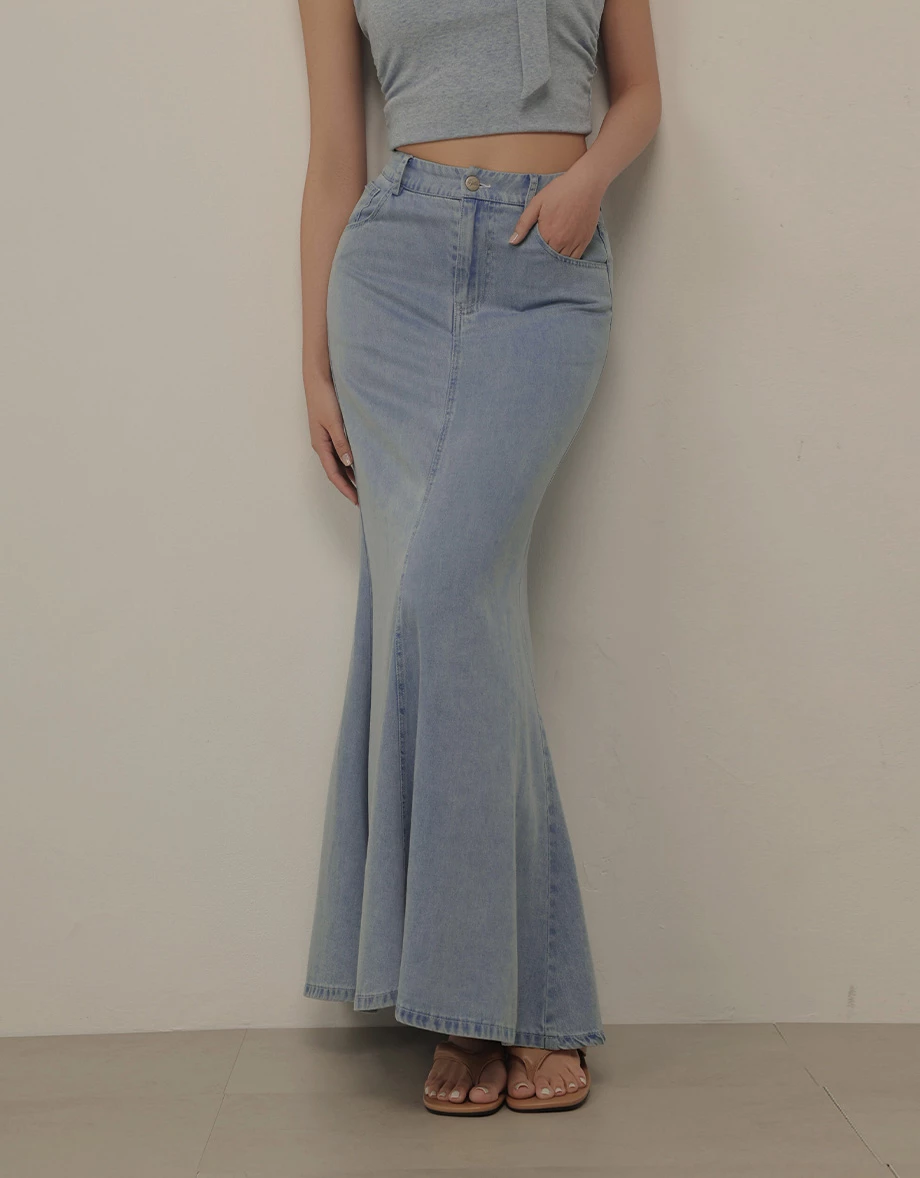 【2.0 SKIN 親膚天絲丹寧】休閒魚尾長裙