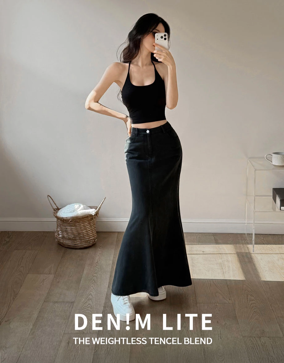 【Den!m LITE】High Waist Slim Fit Denim Mermaid Maxi Skirt