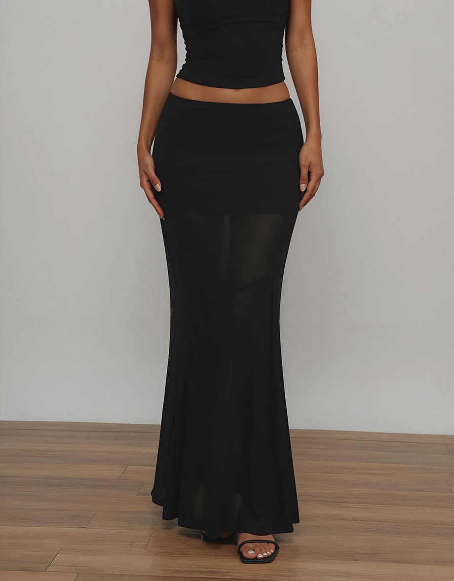 Asymmetrical Mesh Patchwork Fish Tail Maxi Skirt Asymmetrical Mesh Patchwork Fish Tail Maxi Skirt