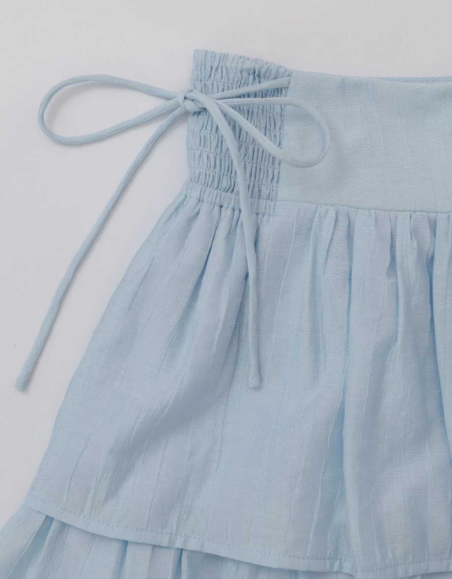 Smocked Side Drawstring Tiered Ruffle Mini Skirt Smocked Side Drawstring Tiered Ruffle Mini Skirt
