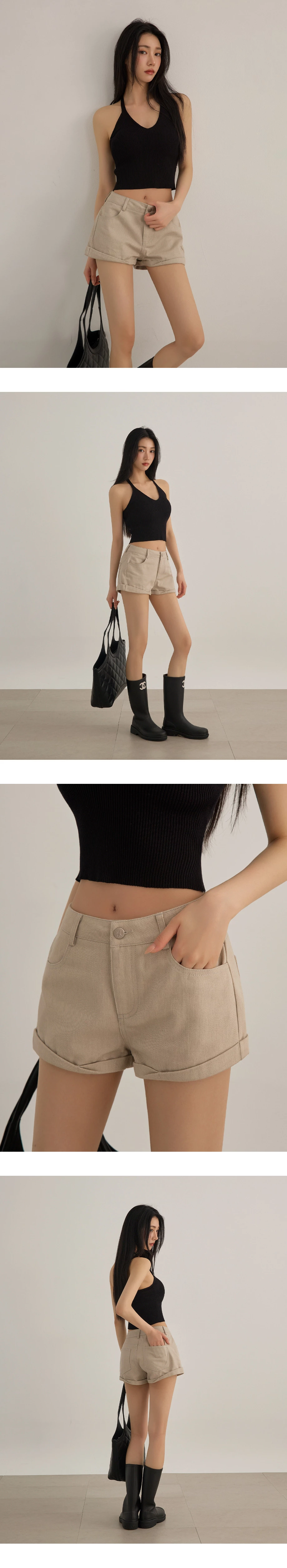 中低腰反摺褲管斜紋短褲