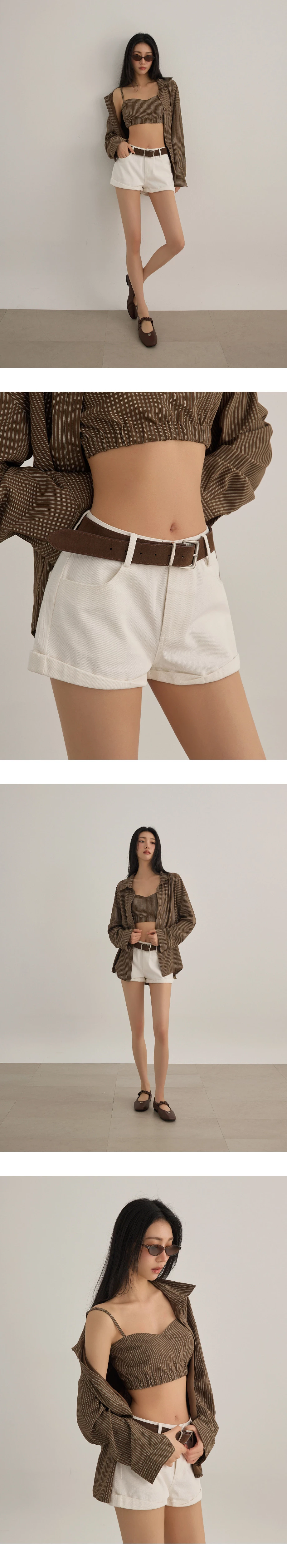 中低腰反摺褲管斜紋短褲