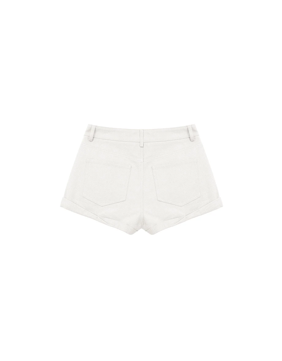 中低腰反摺褲管斜紋短褲