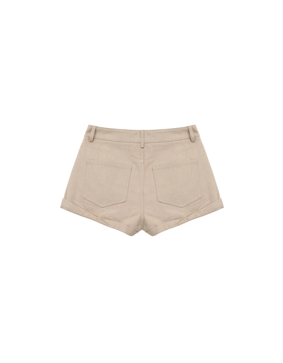 中低腰反摺褲管斜紋短褲