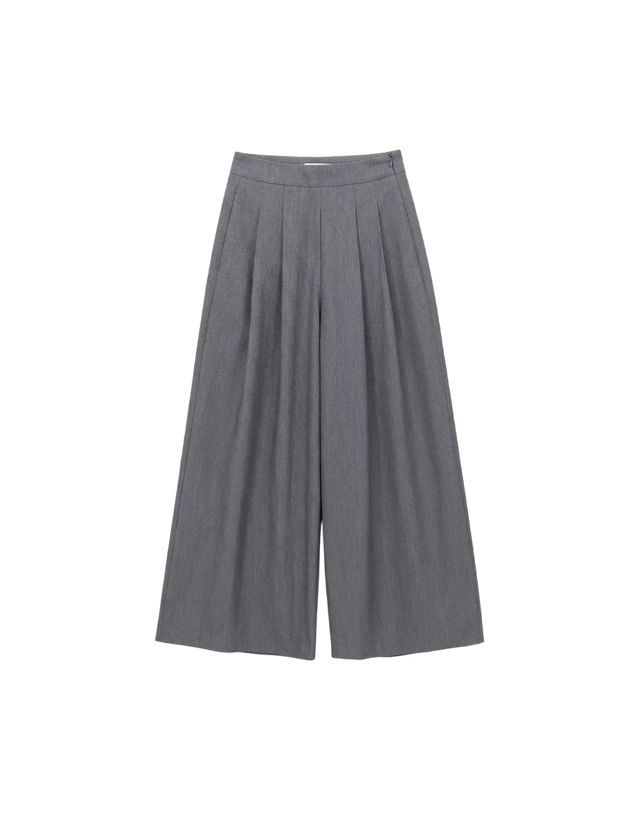 簡約雙褶寬管長褲