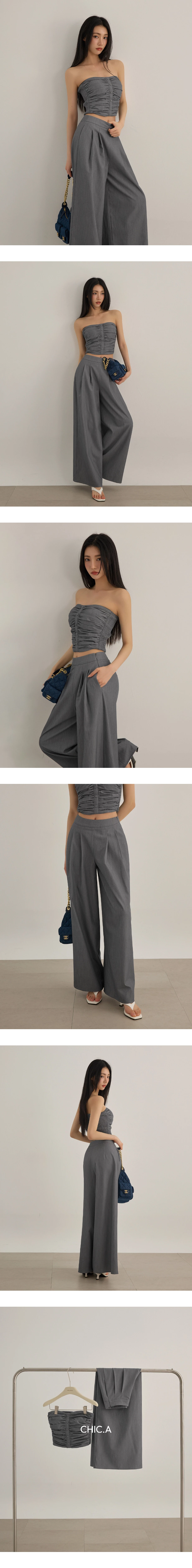 簡約雙褶寬管長褲