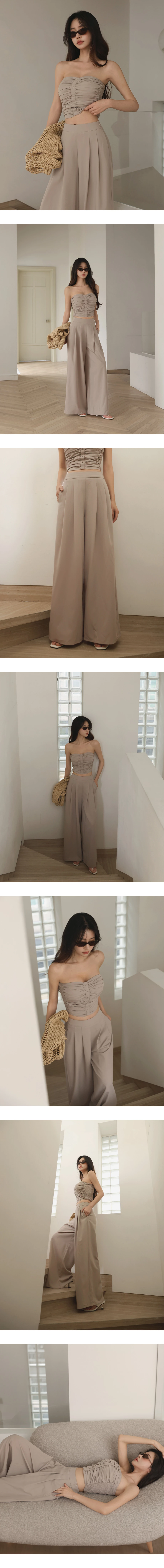 簡約雙褶寬管長褲