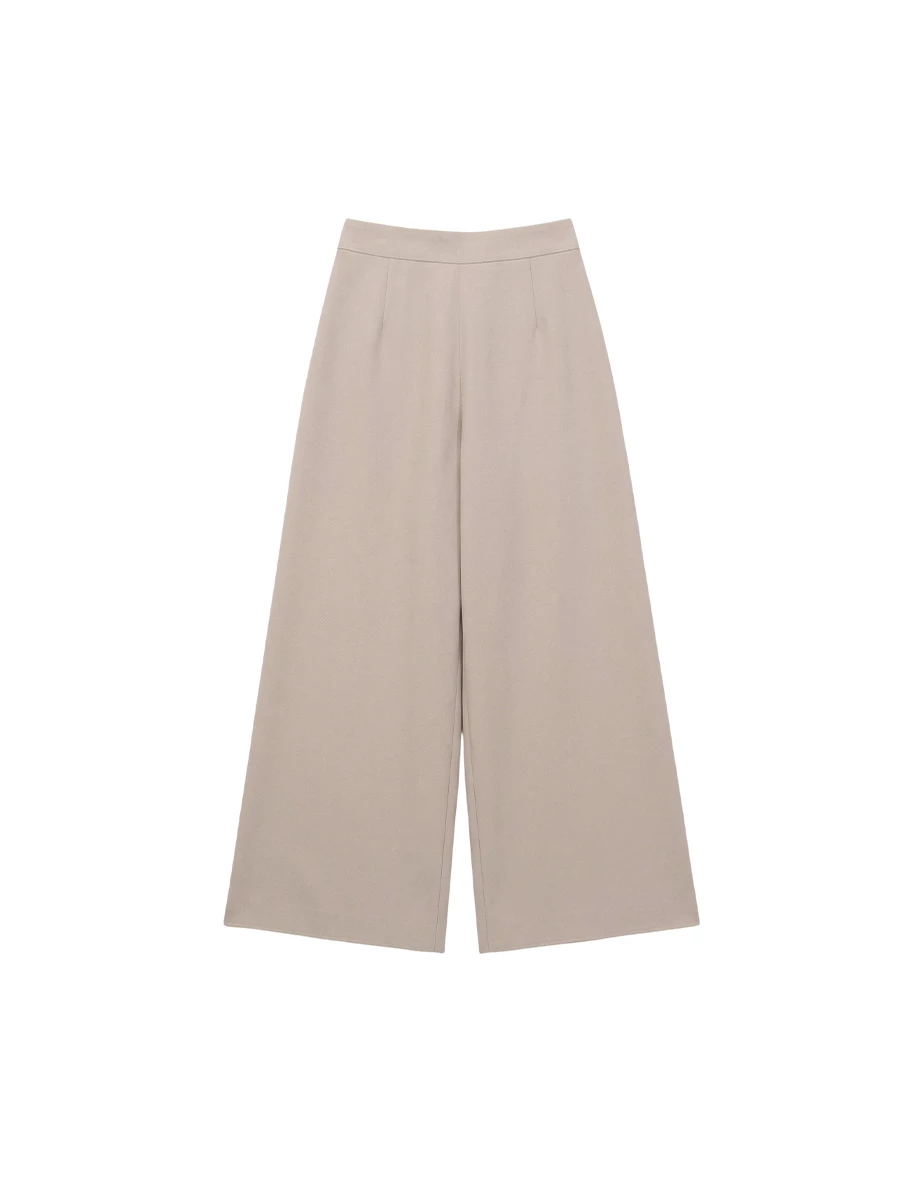 簡約雙褶寬管長褲