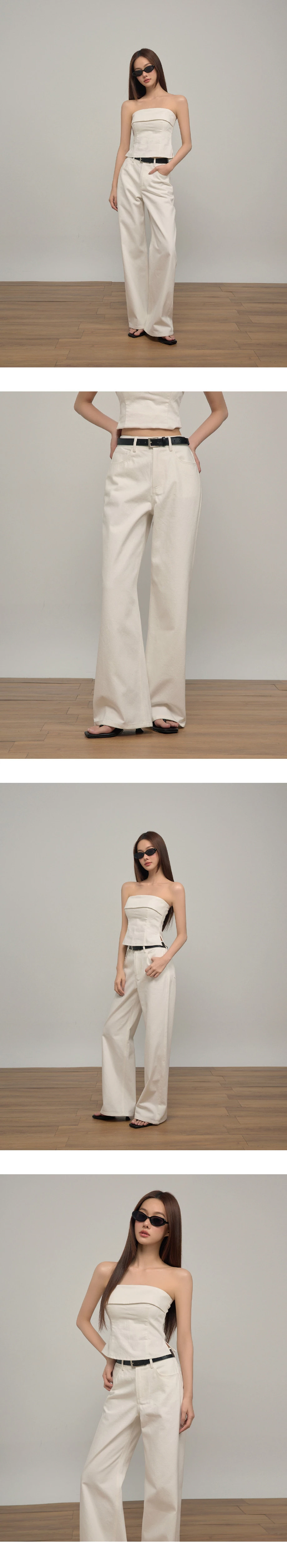 High Waist Longline Silhouette Wide Leg Denim Pants with Pockets