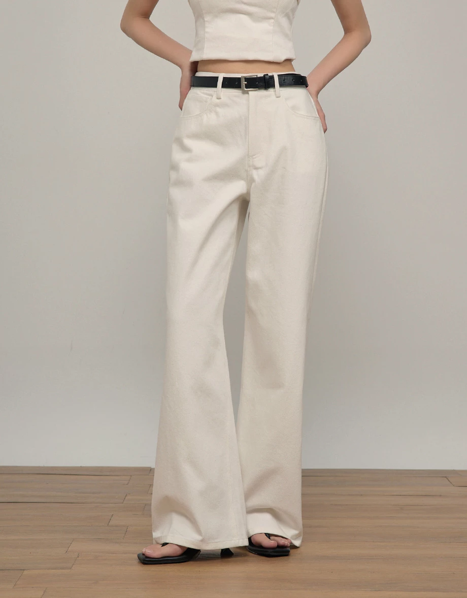 High Waist Longline Silhouette Wide Leg Denim Pants with Pockets