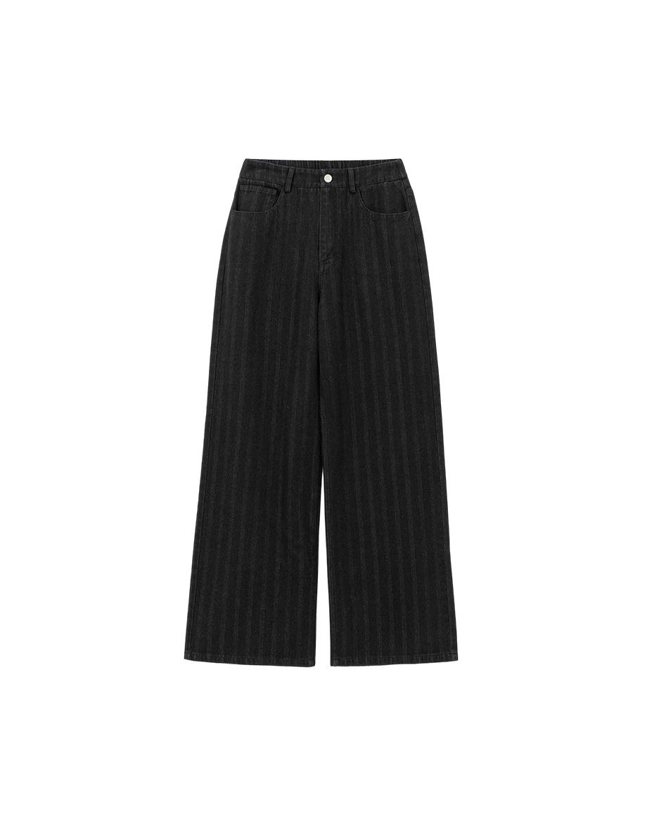 High Waist Longline Silhouette Wide Leg Denim Pants with Pockets