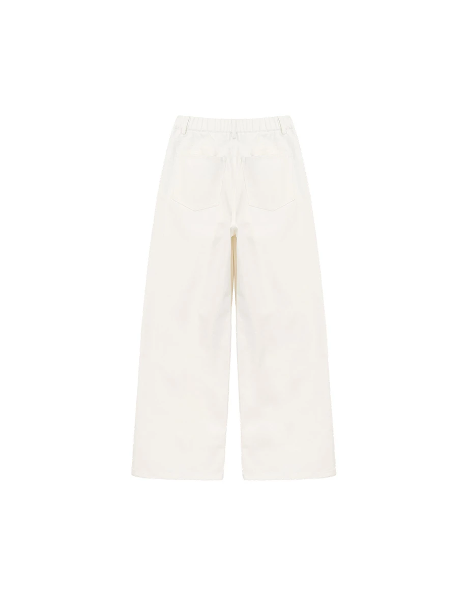 High Waist Longline Silhouette Wide Leg Denim Pants with Pockets