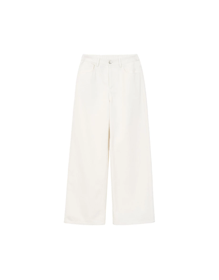 High Waist Longline Silhouette Wide Leg Denim Pants with Pockets