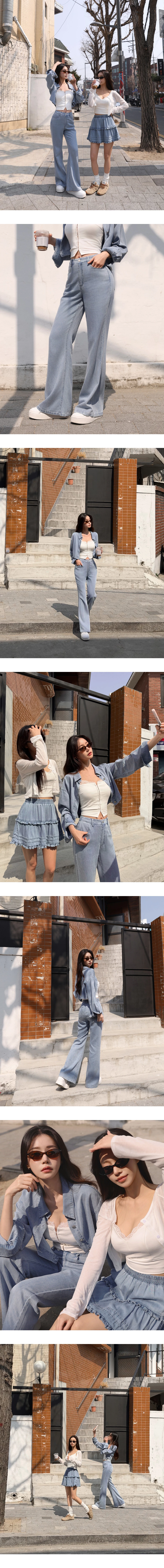 【2.0 SKIN 親膚天絲丹寧】中腰休閒小喇叭長褲