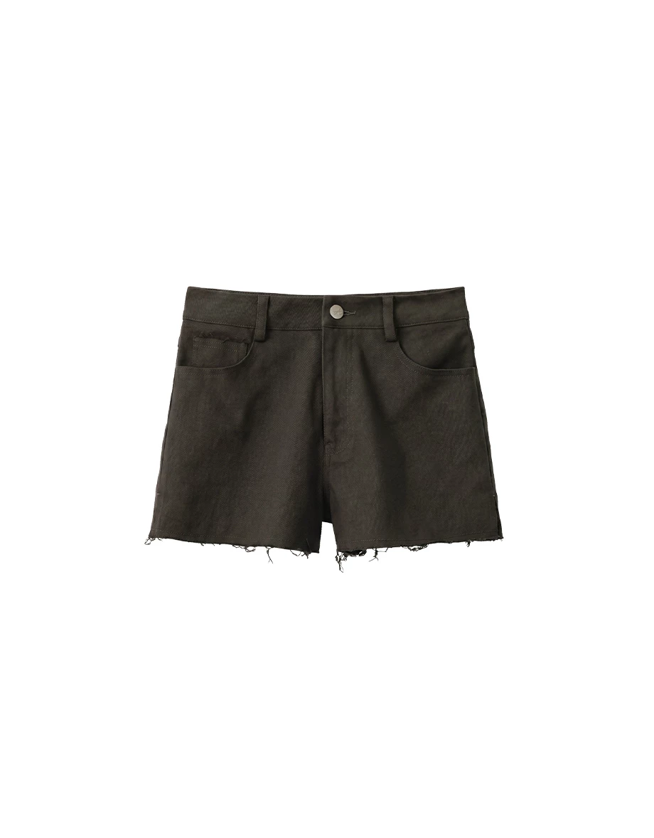 High Waist Raw Hem Frayed Side Slit Shorts