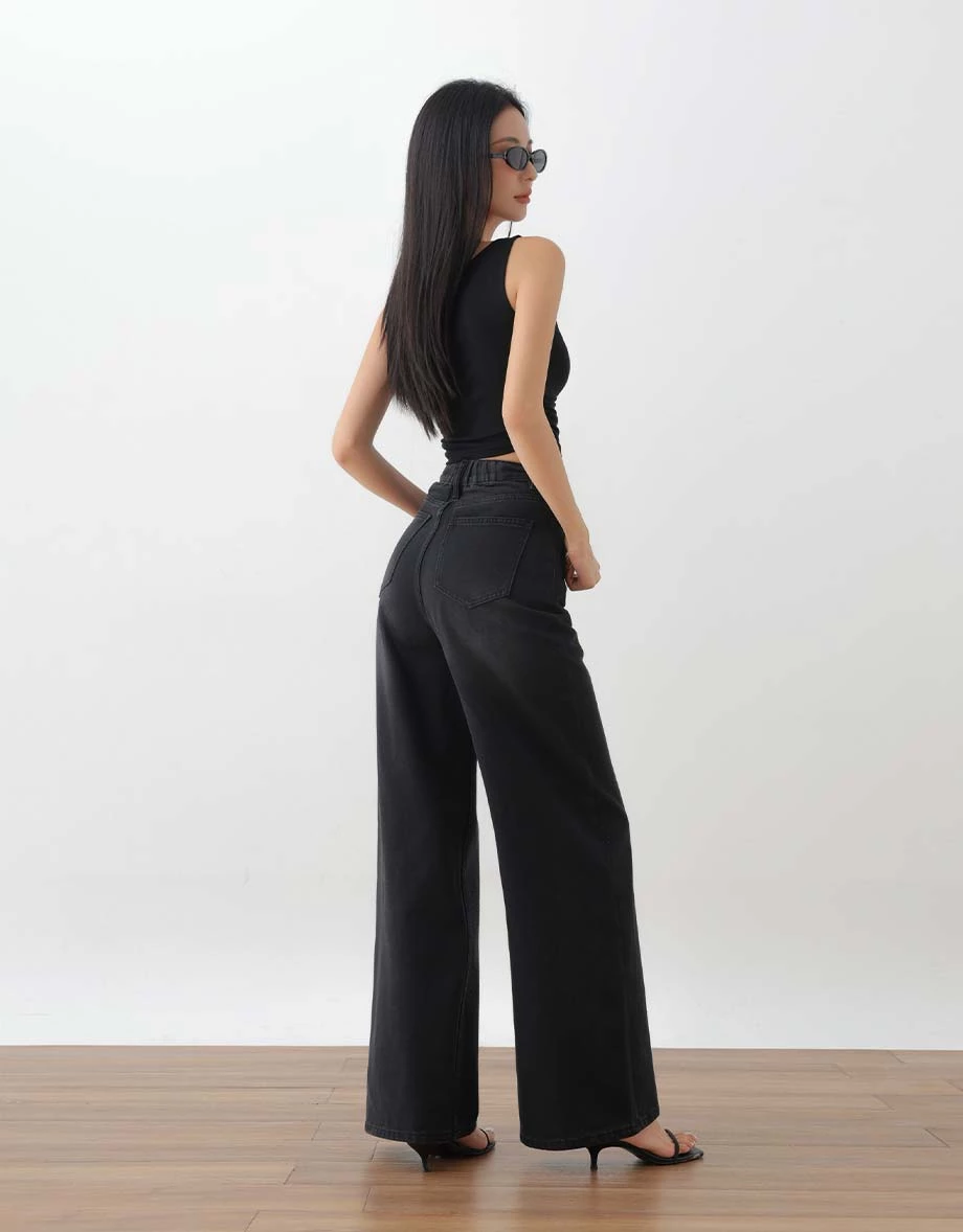 All Over Rhinestone Studded Wide Leg Jeans Denim Pants